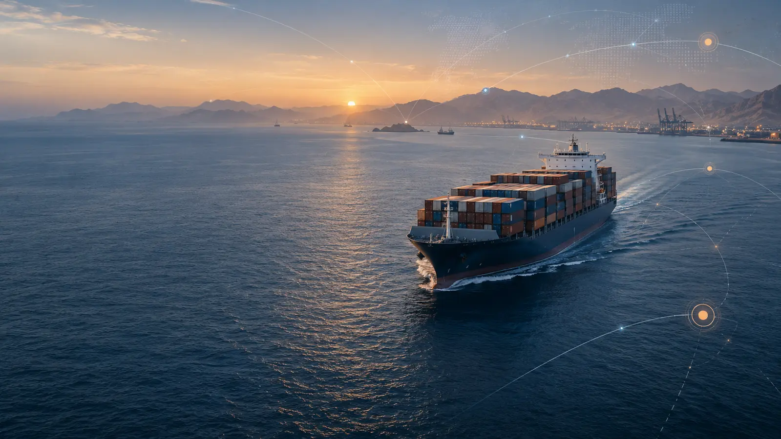 Container ship supported by marine war-risk analytics